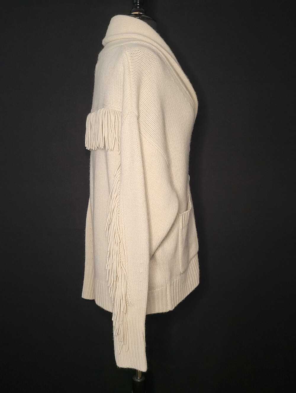White+Warren          Wool/Cashmere  Blend Luxe Fringe Coatigan In Ivory Medium - Picture 9 of 12